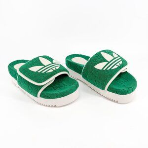 Gucci x Adidas GG Platform Slide Sandals EU 37 US 7 Green Monogram Terry Mule